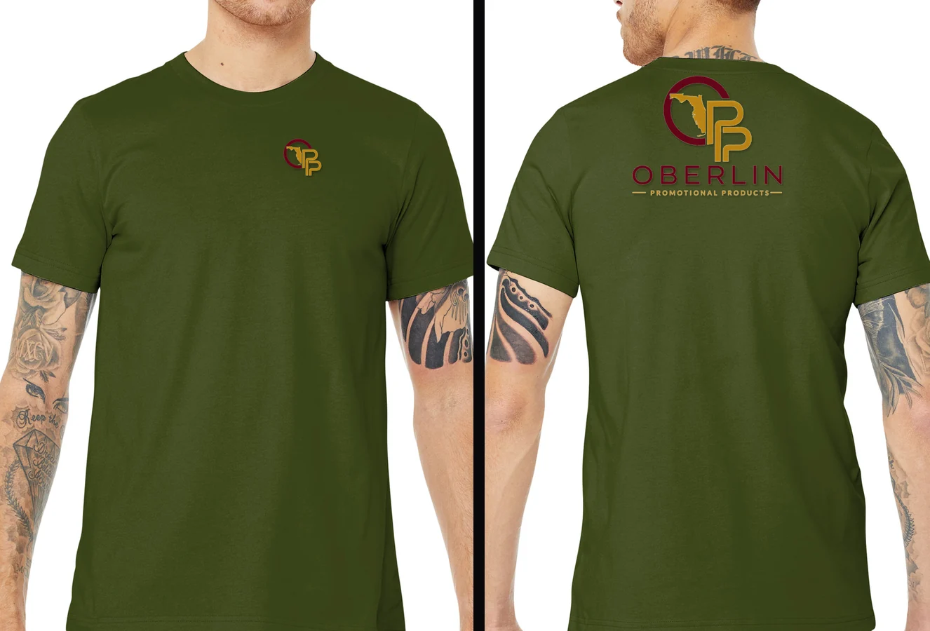 Performance Men's Tee with Oberlin logo on chest and back — Tees & Tanks