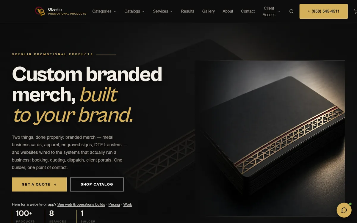 Homepage of oberlinpromotionalproducts.com
